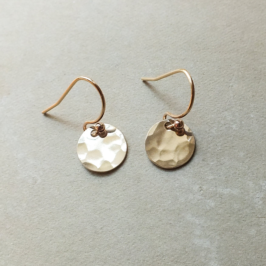 Hammered Disc Drop Earrings, tiny Becoming Jewelry