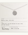 Becoming Jewelry's Badass Necklace features a gold filled charm with "badass" inscription on a card featuring a quote by Nora Ephron.