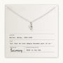 A silver heart charm pendant on the Love Deeply Necklace by Becoming Jewelry is placed over a card featuring the quote by Helen Keller, "All that we love deeply becomes part of us." The card includes the author's name, title, and publication details.