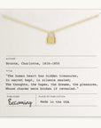 Hidden Treasures Necklace displayed on a card with a Charlotte Bronte quote by Becoming Jewelry.