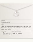 Becoming Jewelry's Irish Blessing Necklace, displayed on a card with an Irish blessing quote.