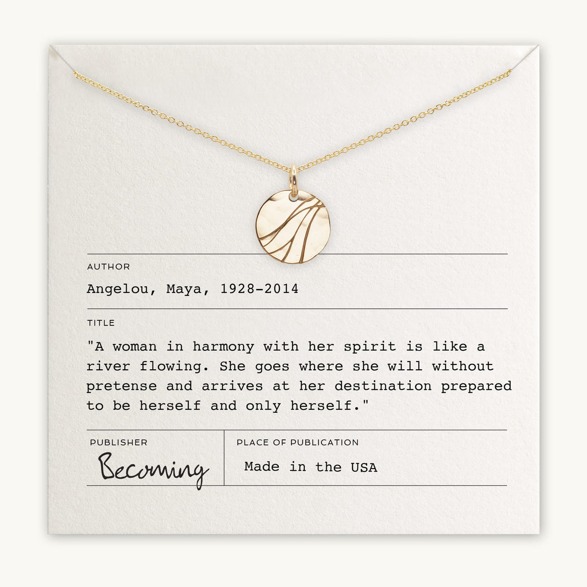 River Maya Angelou Necklace - Feminist Quote Empowerment Jewelry 
