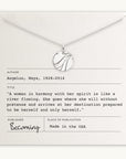 River Necklace by Becoming Jewelry displayed on a card featuring a quote by author Maya Angelou.