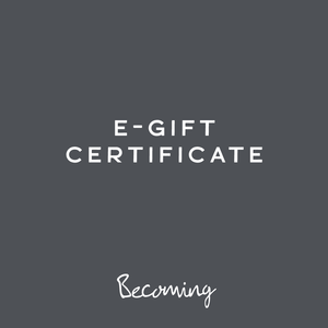 An E-Gift Certificate with the word "Becoming Jewelry" at the bottom and no additional processing fees.