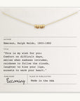 An envelope with a gold necklace on top. Below it, text attributes a Ralph Waldo Emerson quote and indicates the publisher as "Becoming Jewelry." This cherished gift, named "My Wish For You Necklace," wishes you comfort and joy.