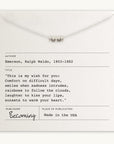 The My Wish For You Necklace, adorned with five silver beads, is elegantly presented on a card featuring a Ralph Waldo Emerson quote and publication details from Becoming Jewelry, making it the perfect gift.