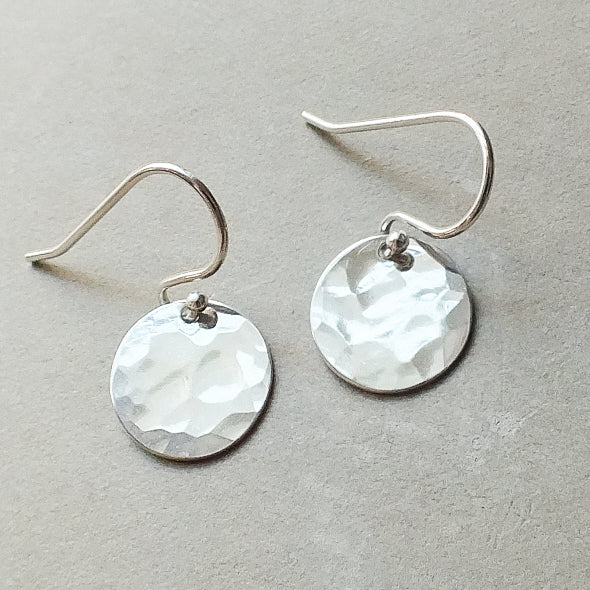 Hammered Disc Drop Earrings, small - Becoming Jewelry