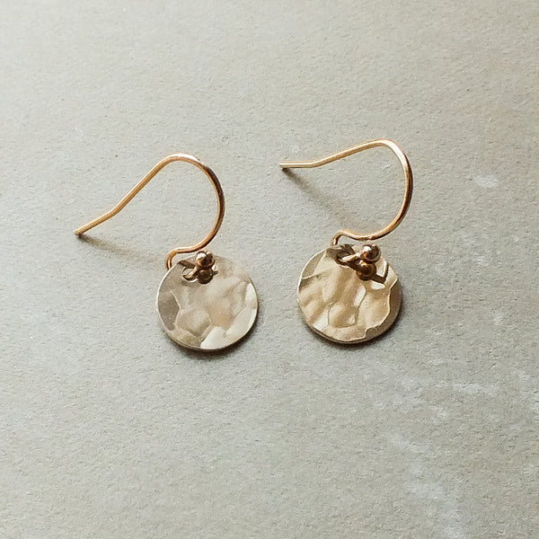 Hammered Disc Drop Earrings, tiny