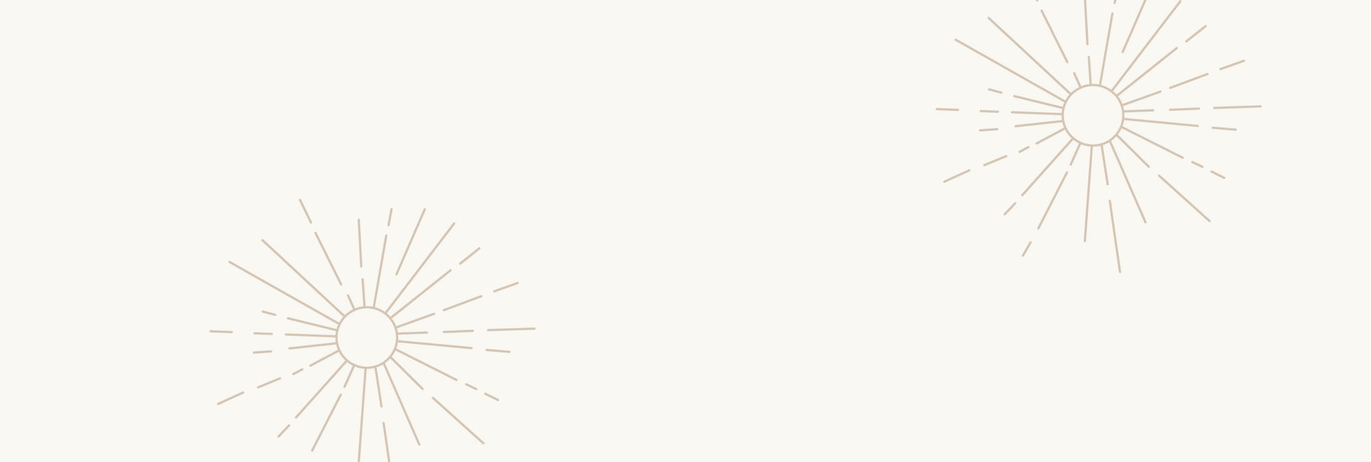 A light beige background featuring two simple line drawings of sunbursts with radiating lines.