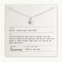 The Dandelion Wishes Necklace by Becoming Jewelry is a delicate piece featuring a round pendant engraved with a flower, presented on a necklace card adorned with an inspirational quote by Louisa May Alcott and details about the USA-made publisher, Becoming. This charming necklace includes uplifting words to elevate your spirit.
