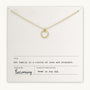 A gold necklace with a circular pendant is displayed on a card that reads, "Our family is a circle of love and strength." Published by Becoming Jewelry and made in the USA, this Family Circle Necklace makes the perfect go-to gift.