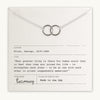 Becoming Jewelry's Joined for Life Necklace, featuring a quote by George Eliot about human connection, on a card.