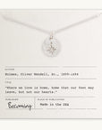 North Star Necklace with a North Star charm displayed on a card with an Oliver Wendell Holmes Sr. quote and the brand Becoming Jewelry.