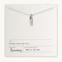 The Through Thick & Thin Necklace by Becoming Jewelry is a best-selling piece featuring silver and gold bar pendants displayed on a card reading "Through Thick & Thin." Made in the USA, this necklace makes a perfect gift.