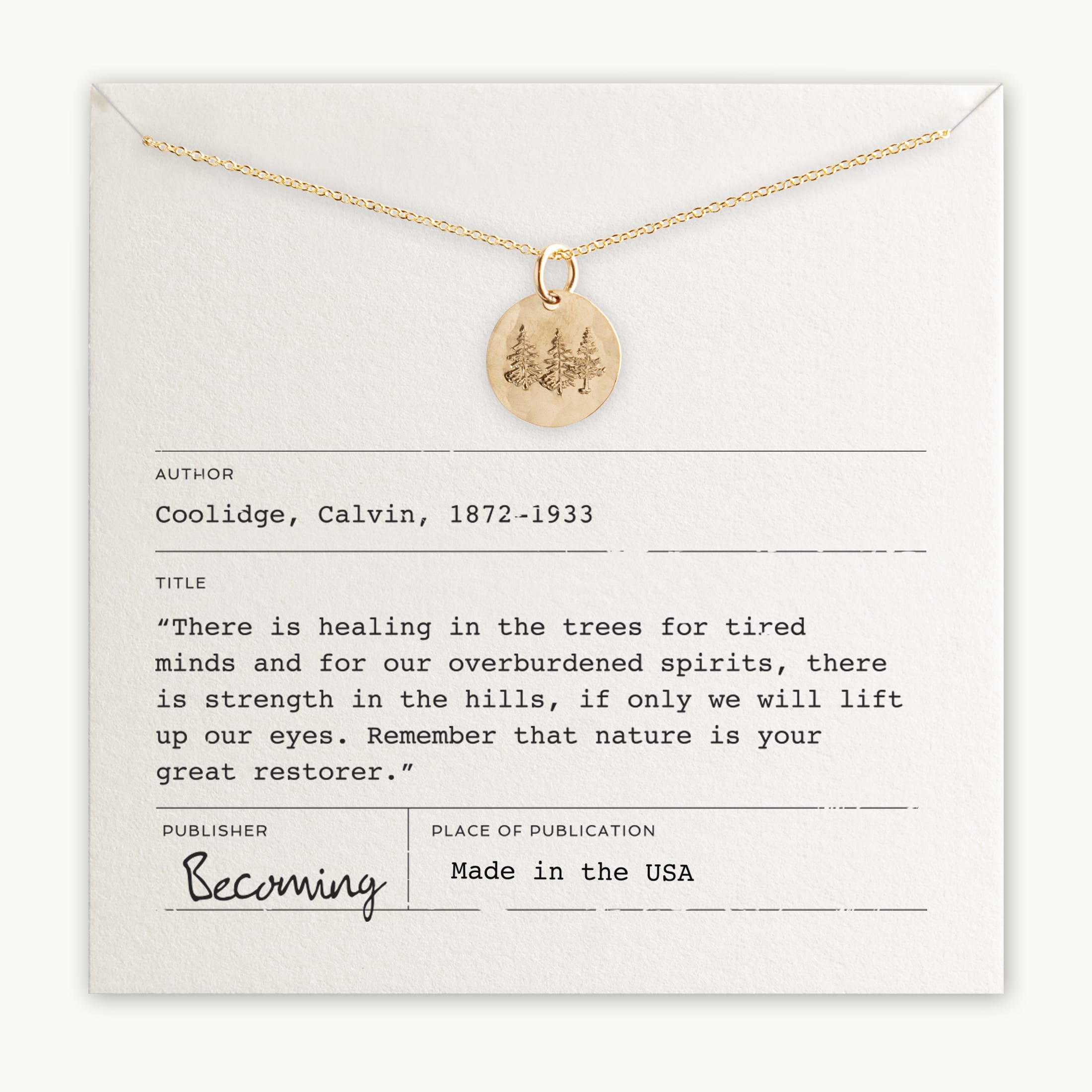 Trees Necklace Calvin Coolidge Quote – Nature Adventure Jewelry