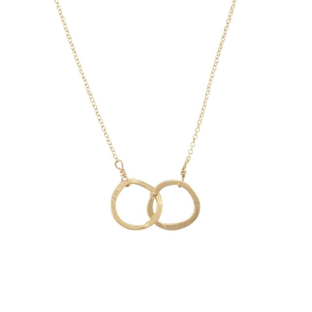 A Becoming Jewelry Joined for Life Necklace with interlocking circles on a white background.